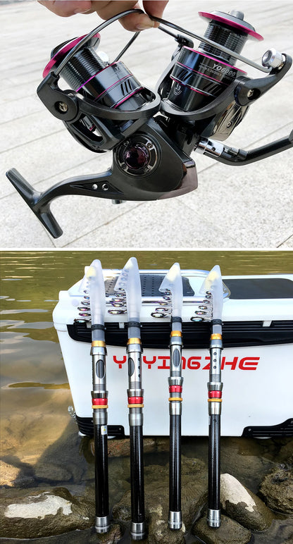 Canne à pêche Télescopique Carbone — 1,8 à 3,6 m, combo moulinet