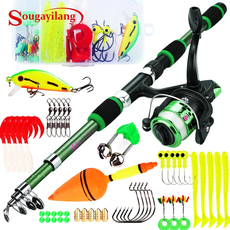 Canne à pêche Spinning Compacte — 1,8 m, combo moulinet