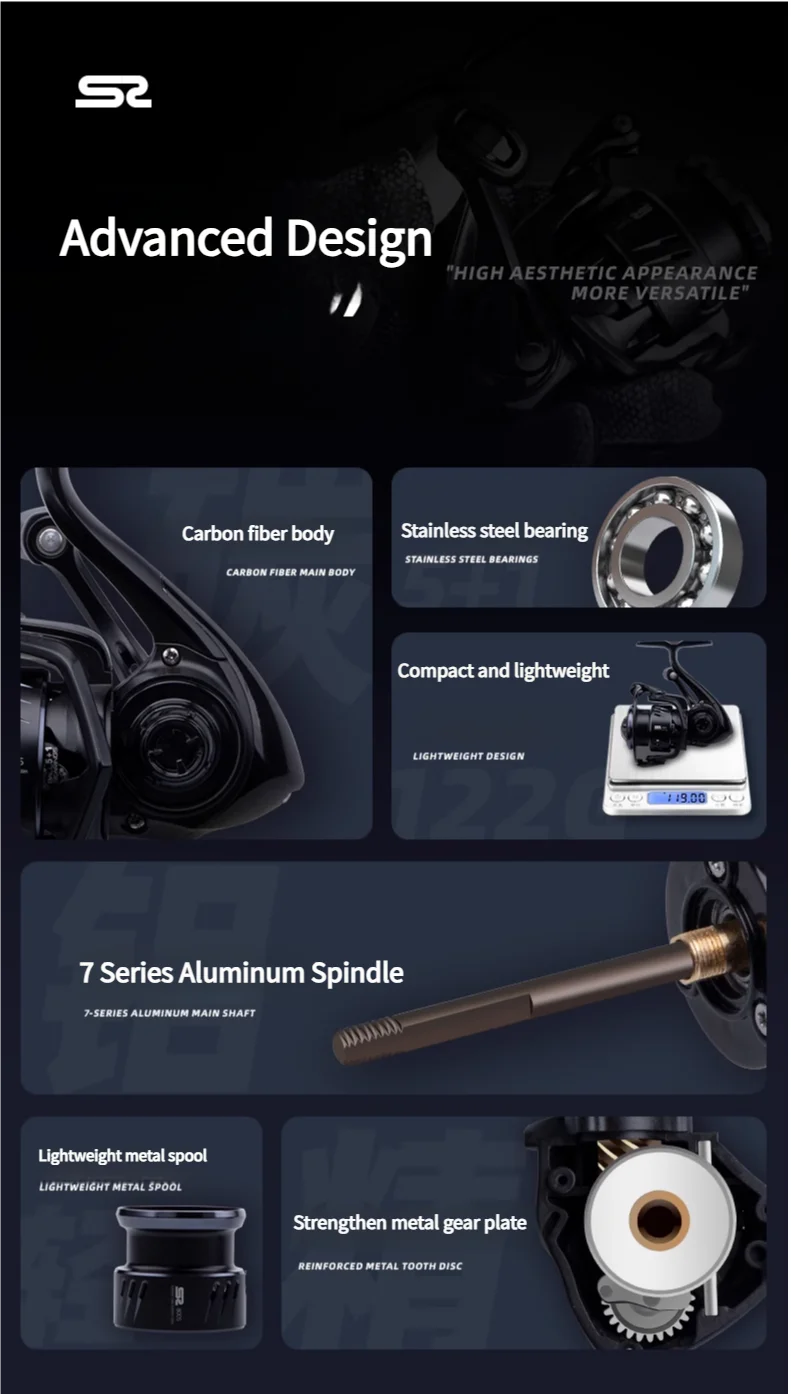 Moulinet de pêche Carbone Micro — 119 g, ultra-léger