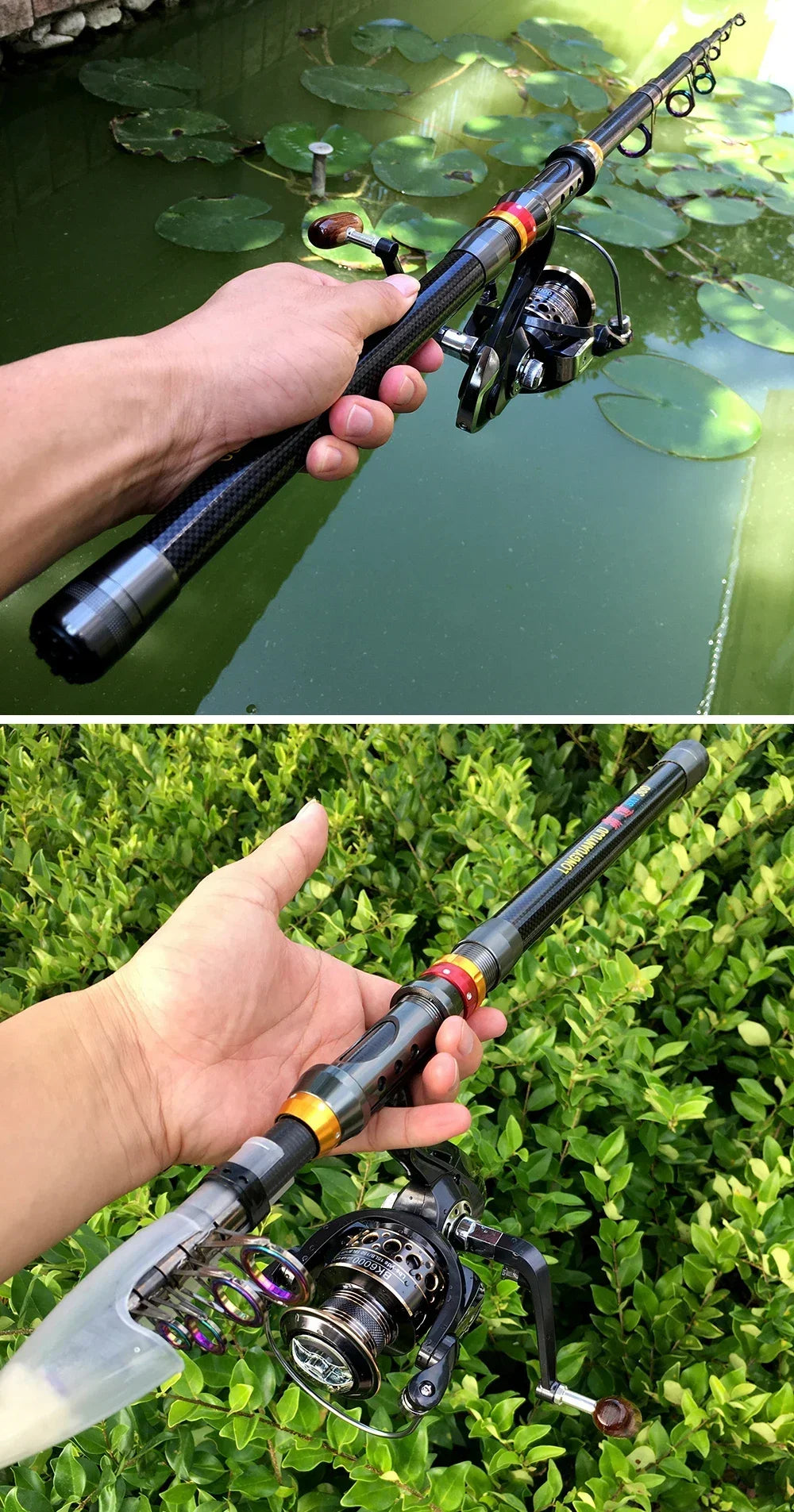 Canne Spinning Combo + Moulinet — carbone 1,8 à 3,6 m