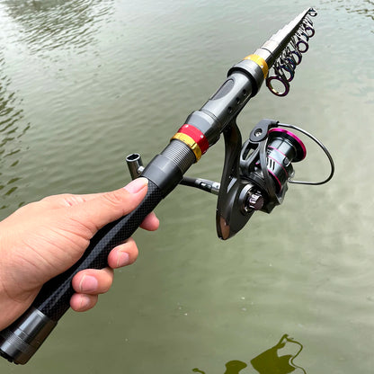 Canne à pêche Télescopique Carbone — 1,8 à 3,6 m, combo moulinet