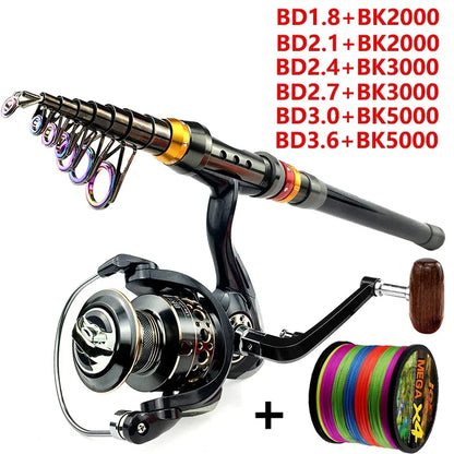 Canne Spinning Combo + Moulinet — carbone 1,8 à 3,6 m