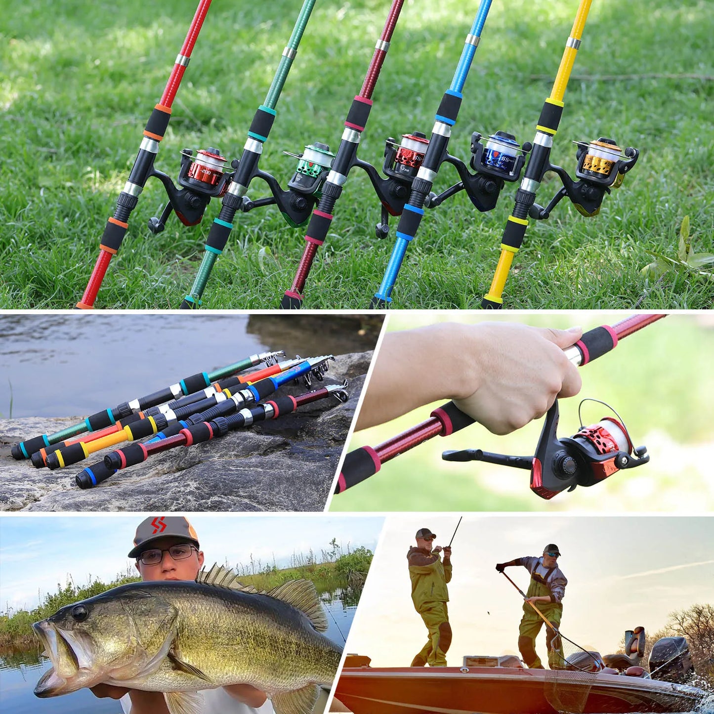 Canne à pêche Spinning Compacte — 1,8 m, combo moulinet