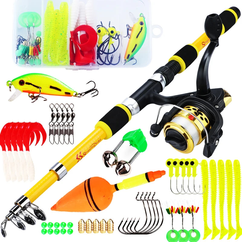 Canne à pêche Spinning Compacte — 1,8 m, combo moulinet