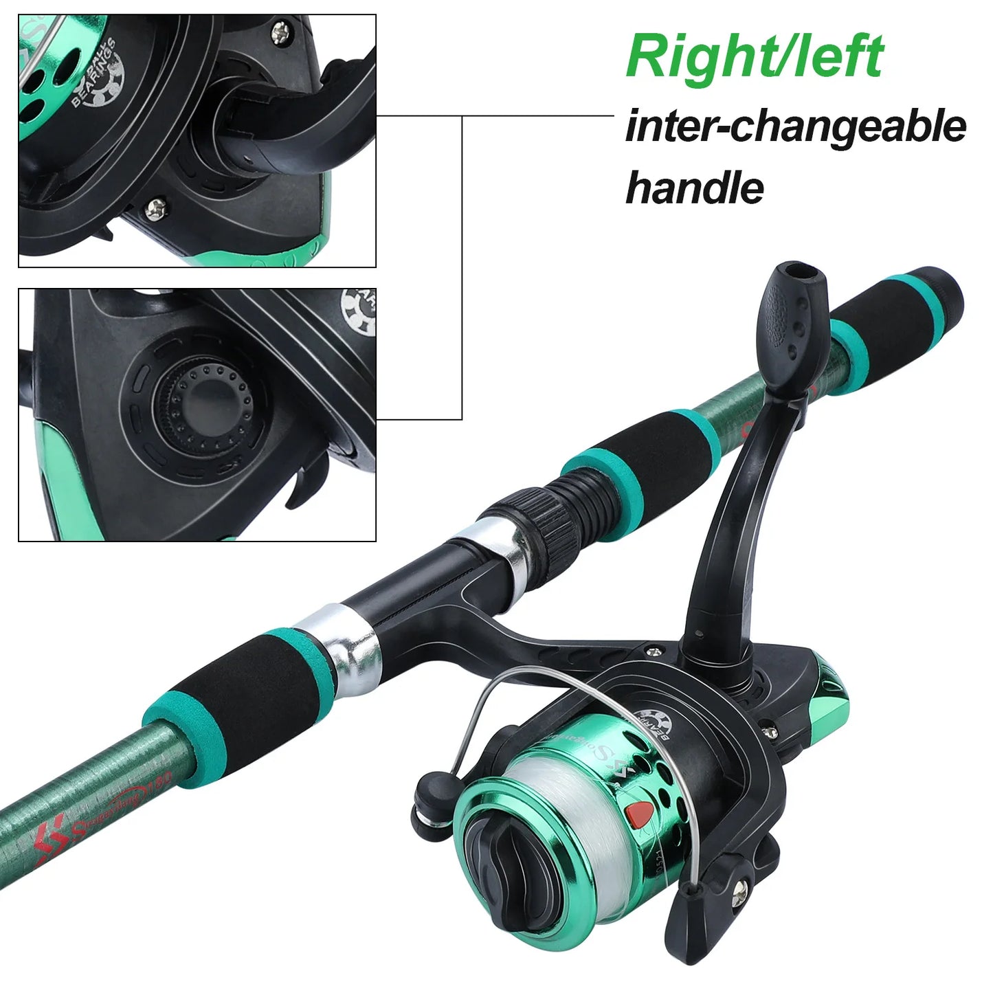 Canne à pêche Spinning Compacte — 1,8 m, combo moulinet
