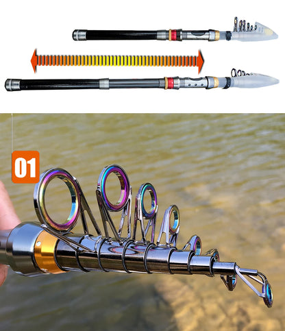 Canne à pêche Télescopique Carbone — 1,8 à 3,6 m, combo moulinet
