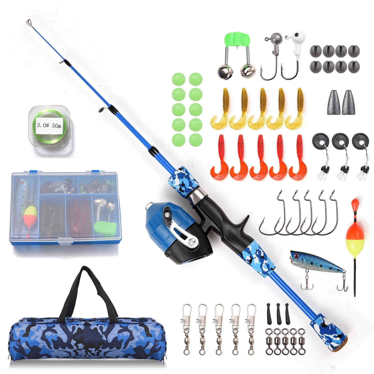 Canne à pêche Enfant Combo — kit 1,2 ou 1,5 m, rose ou bleu