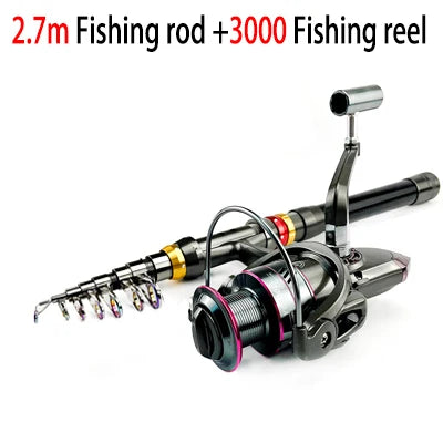 Canne à pêche Télescopique Carbone — 1,8 à 3,6 m, combo moulinet