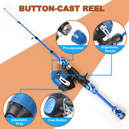 Canne à pêche Enfant Combo — kit 1,2 ou 1,5 m, rose ou bleu