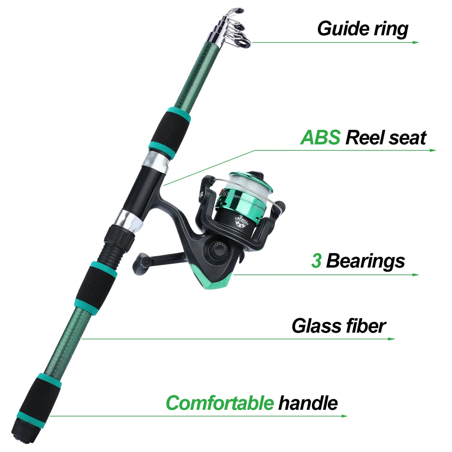 Canne à pêche Spinning Compacte — 1,8 m, combo moulinet