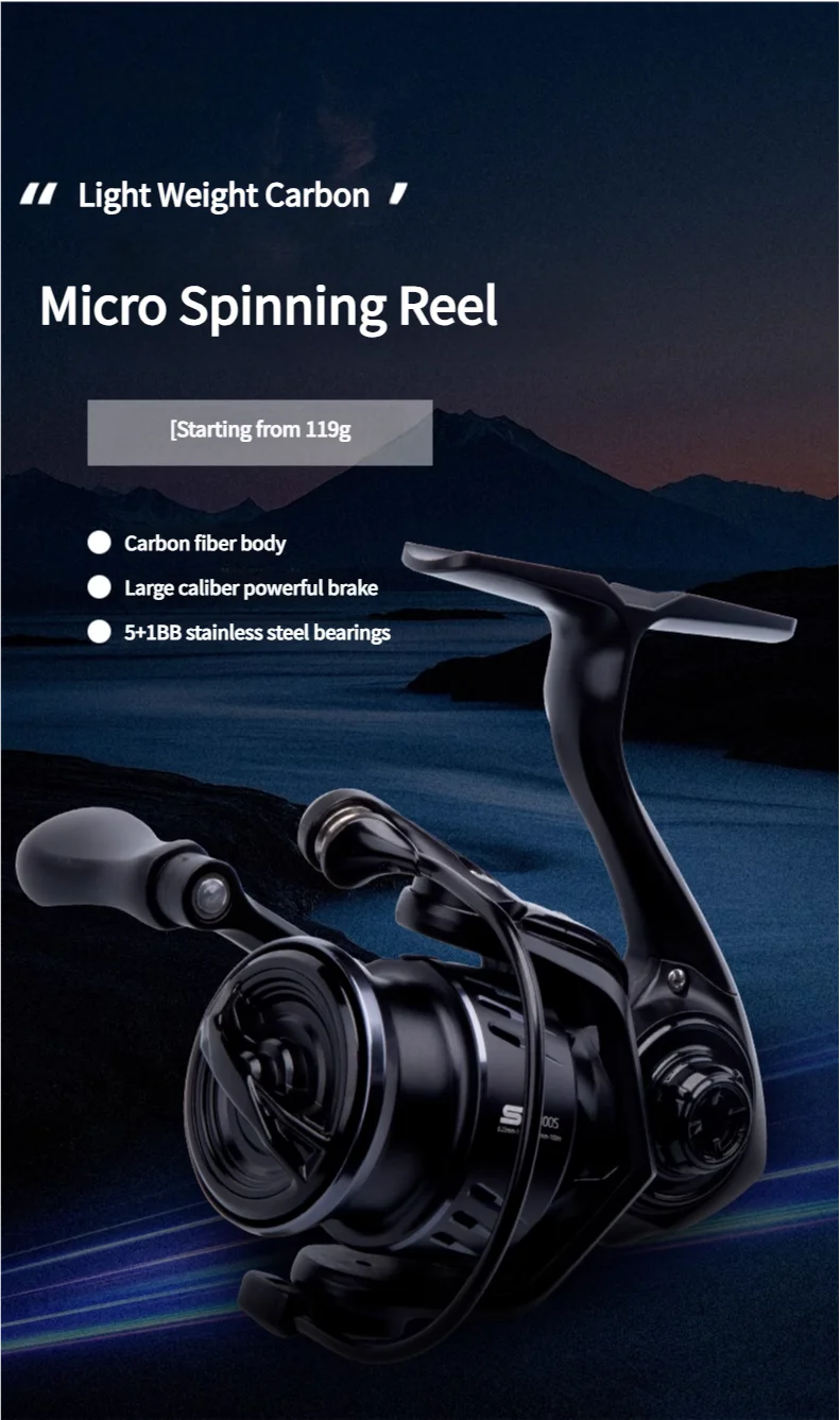 Moulinet de pêche Carbone Micro — 119 g, ultra-léger
