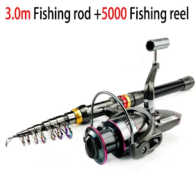 Canne à pêche Télescopique Carbone — 1,8 à 3,6 m, combo moulinet