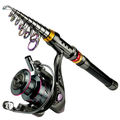 Canne à pêche Télescopique Carbone — 1,8 à 3,6 m, combo moulinet