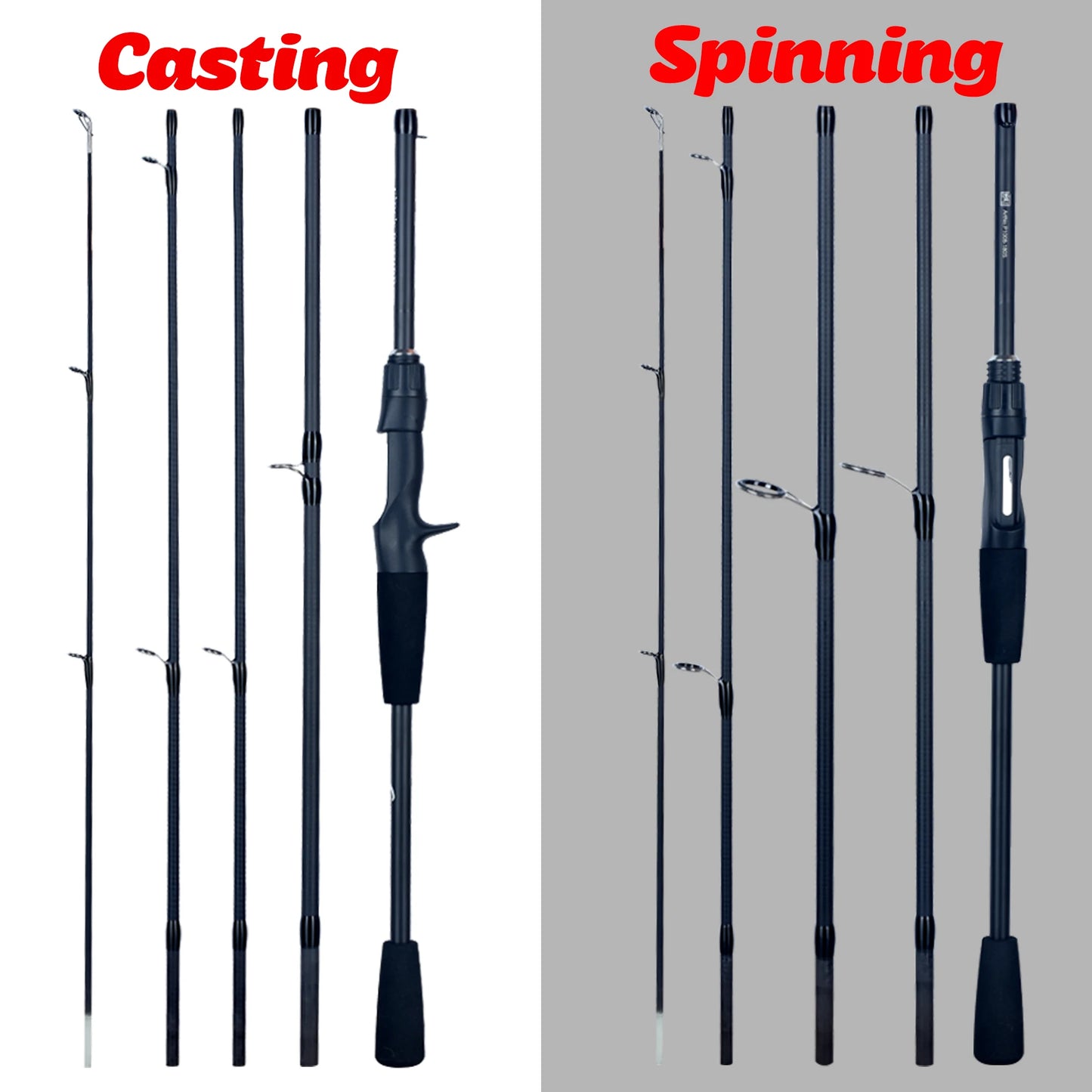 Canne à pêche Carbone Ultra-Légère — 1,8 à 2,4 m, spinning & baitcasting