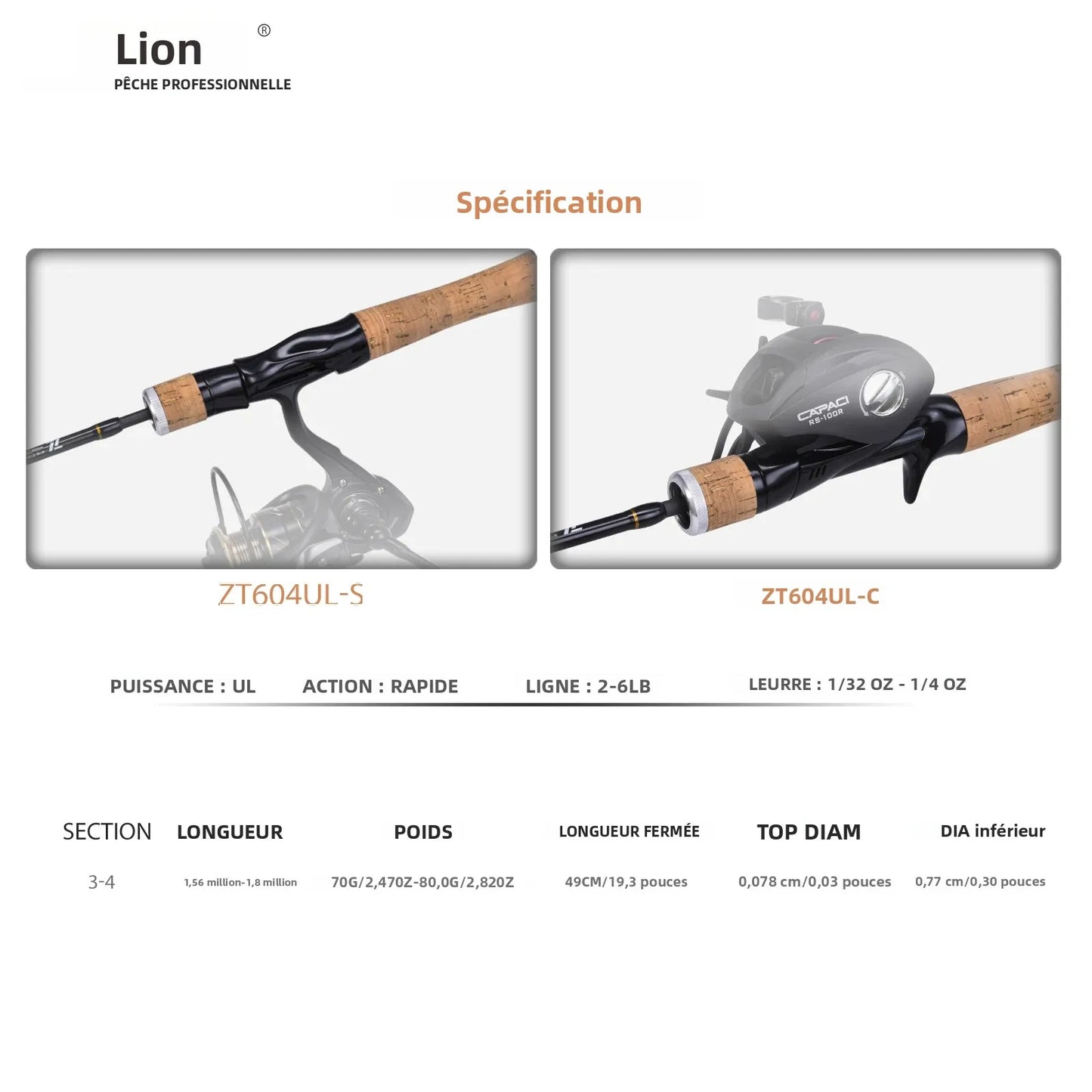 Canne LEOFISHING UL Carbon — bait finesse, 1,56 à 1,8 m