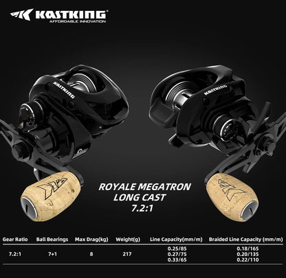 Moulinet Baitcasting KastKing Royale MegaTron — long cast, 7.2:1